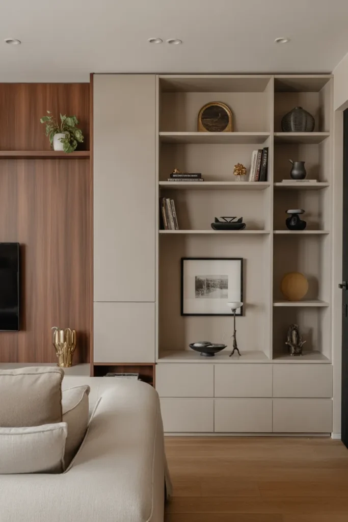 Contemporary Living Room with Built-In Storage
