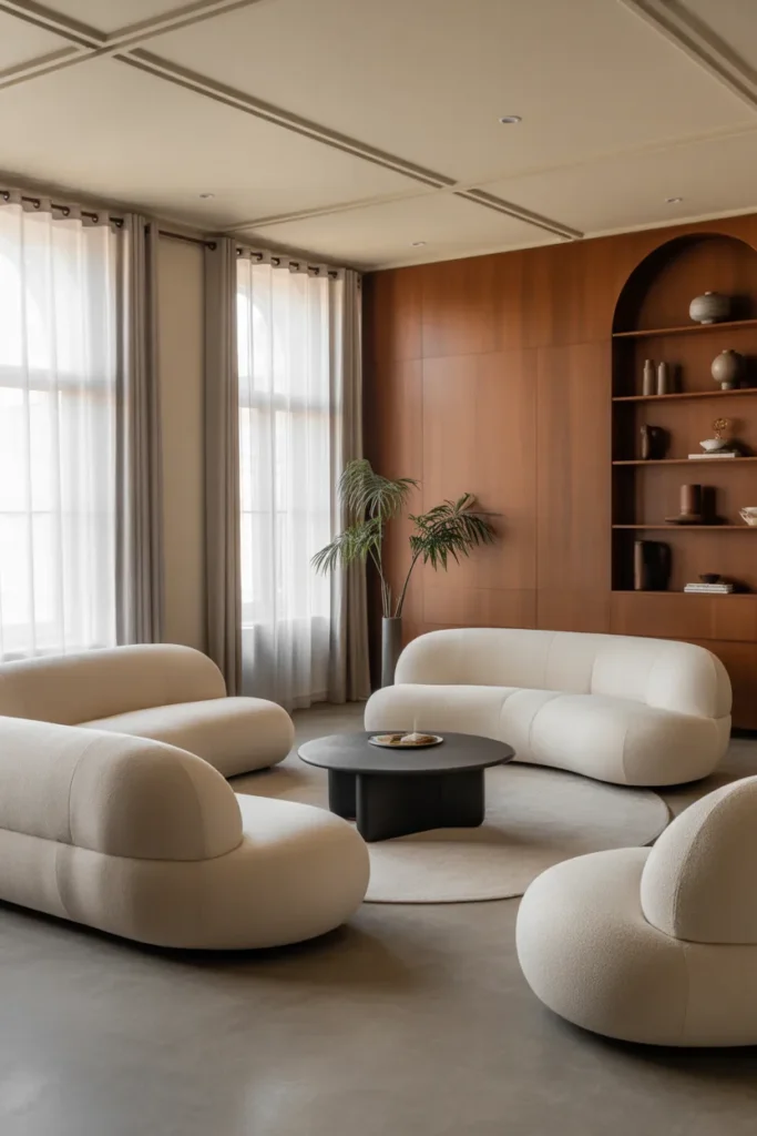 Contemporary Living Room with Curved Furniture