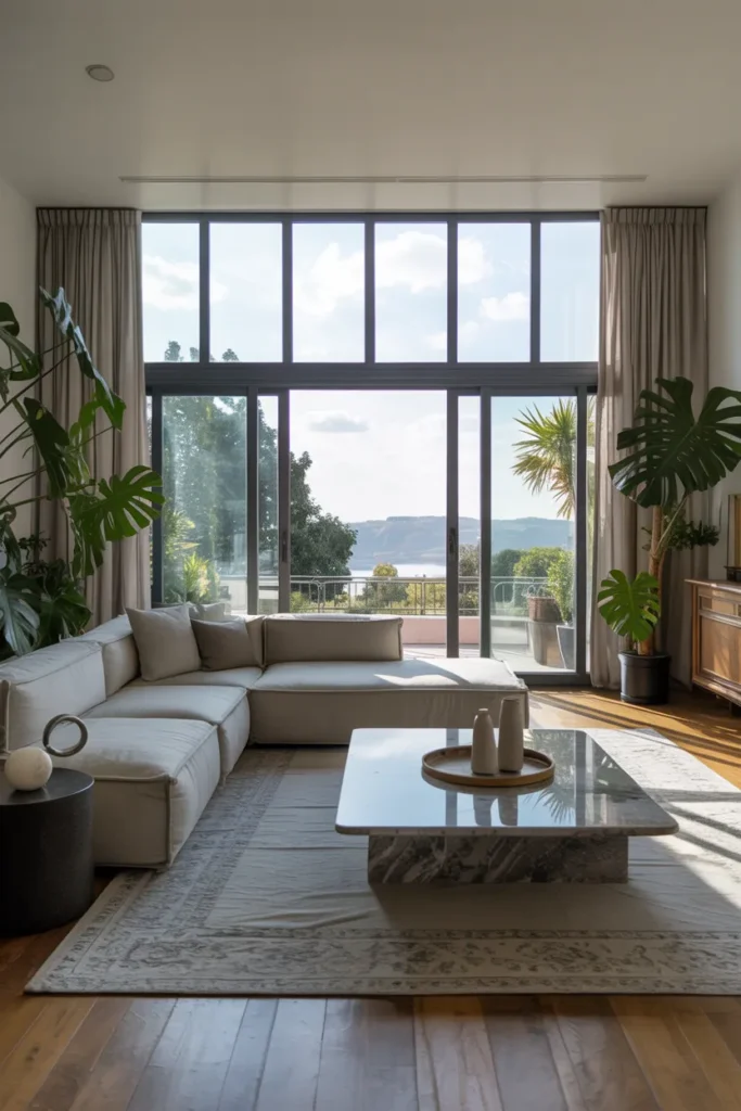 Contemporary Living Room with Floor-to-Ceiling Windows