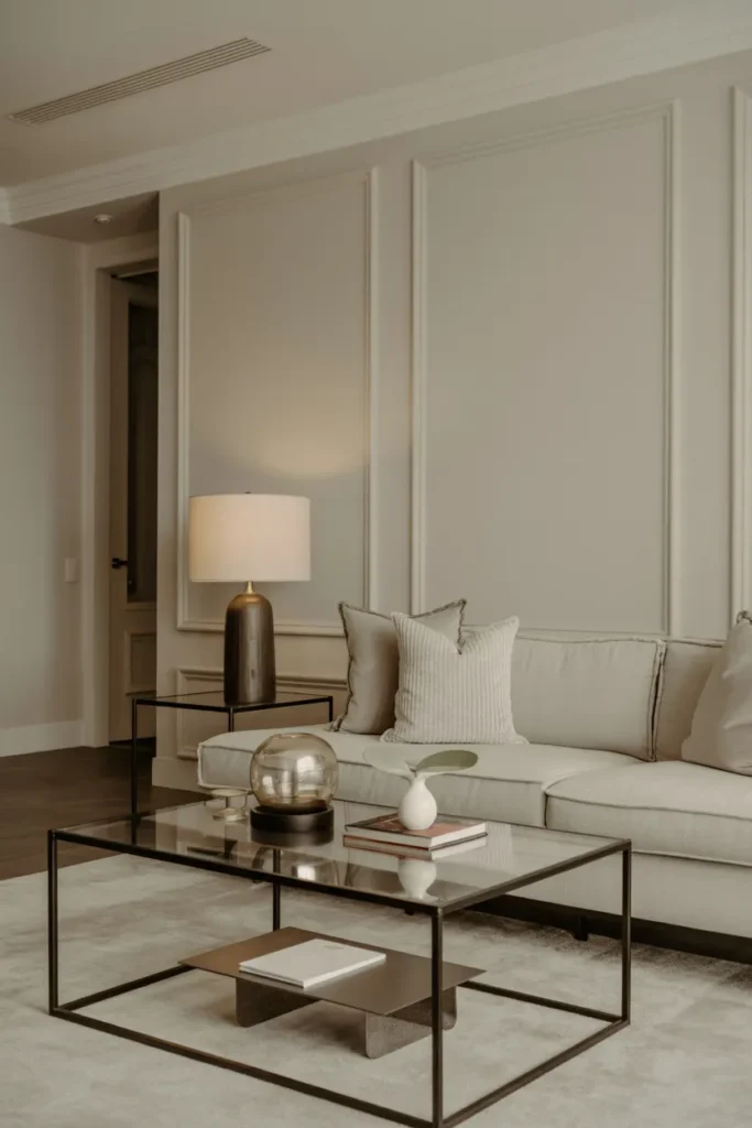 Contemporary Living Room with Glass and Metal Accents