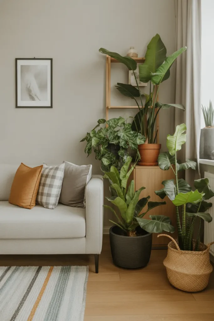 Contemporary Living Room with Indoor Plants