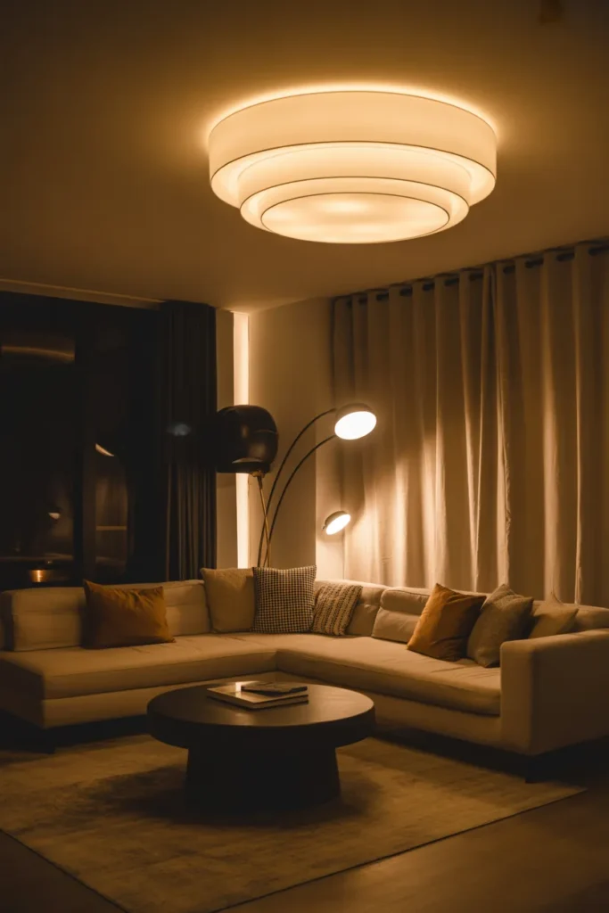 Contemporary Living Room with Layered Lighting