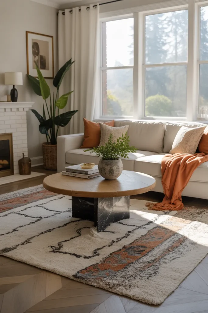 Contemporary Living Room with Layered Rugs