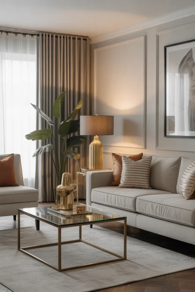 Contemporary Living Room with Metallic Accents