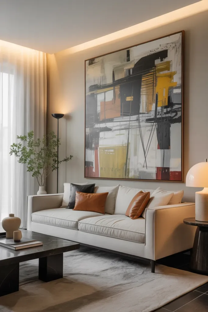 Contemporary Living Room with Minimal Wall Art