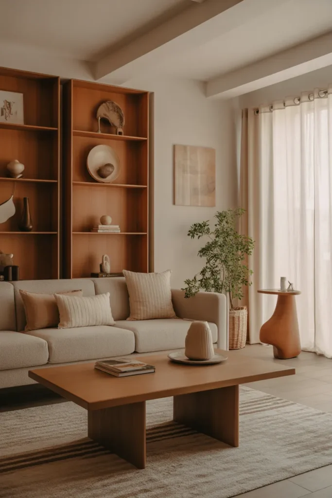 Contemporary Living Room with Wooden Accents