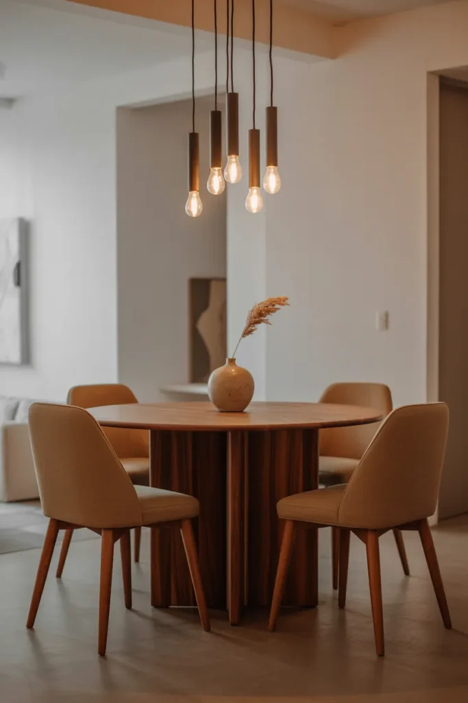 Contemporary Round Dining Table with Upholstered Chairs
