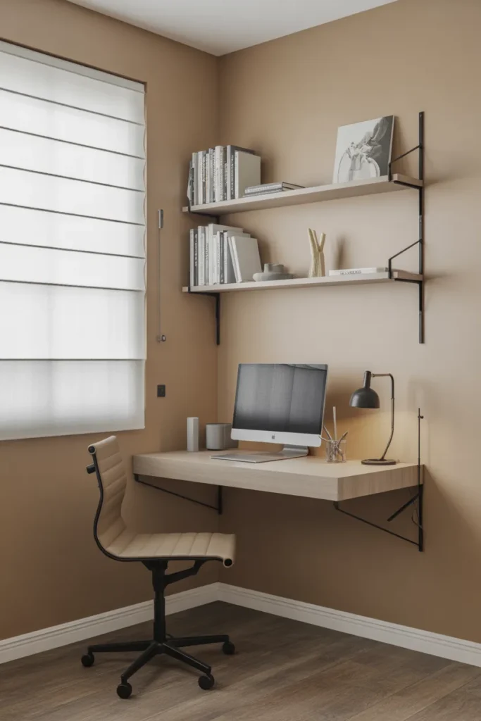 Corner Floating Desk with Shelves