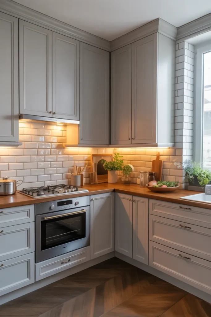 Corner Kitchen with Diagonal Cabinet Design