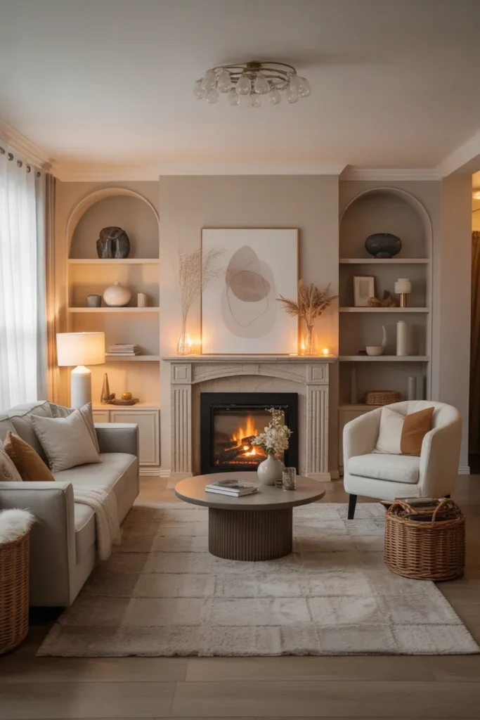 Cozy Aesthetic Living Room with Fireplace