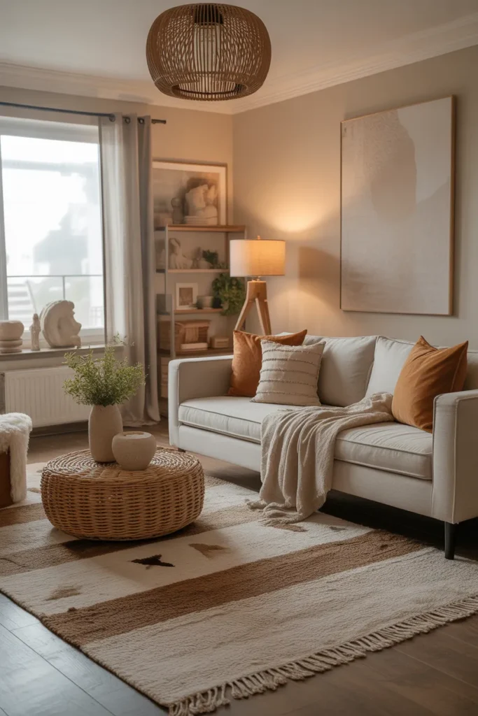 Cozy Aesthetic Living Room with Layered Rugs