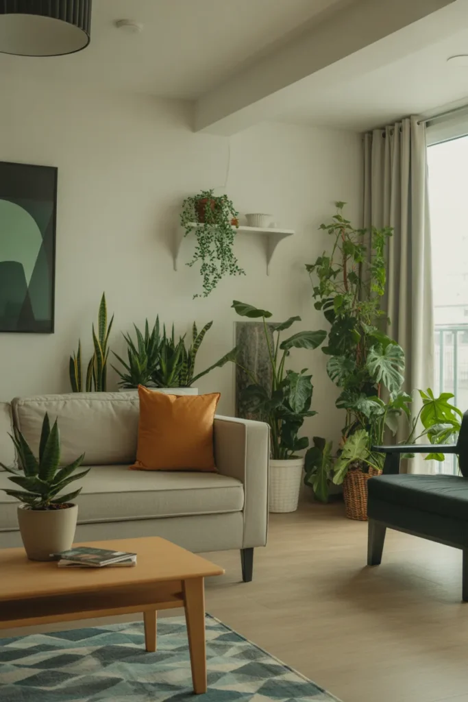 Cozy Apartment Living Room with Indoor Plants