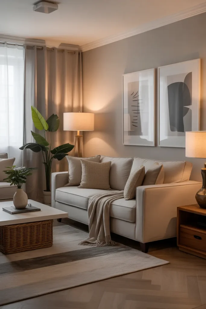 Cozy Apartment Living Room with Neutral Tones