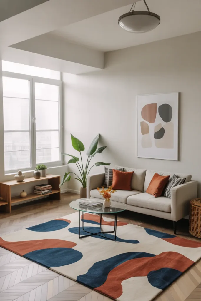 Cozy Apartment Living Room with Statement Rug