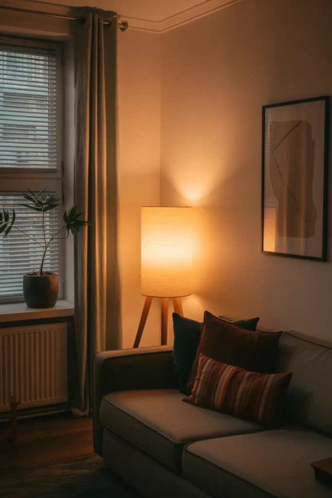 Cozy Apartment Living Room with Warm Lighting