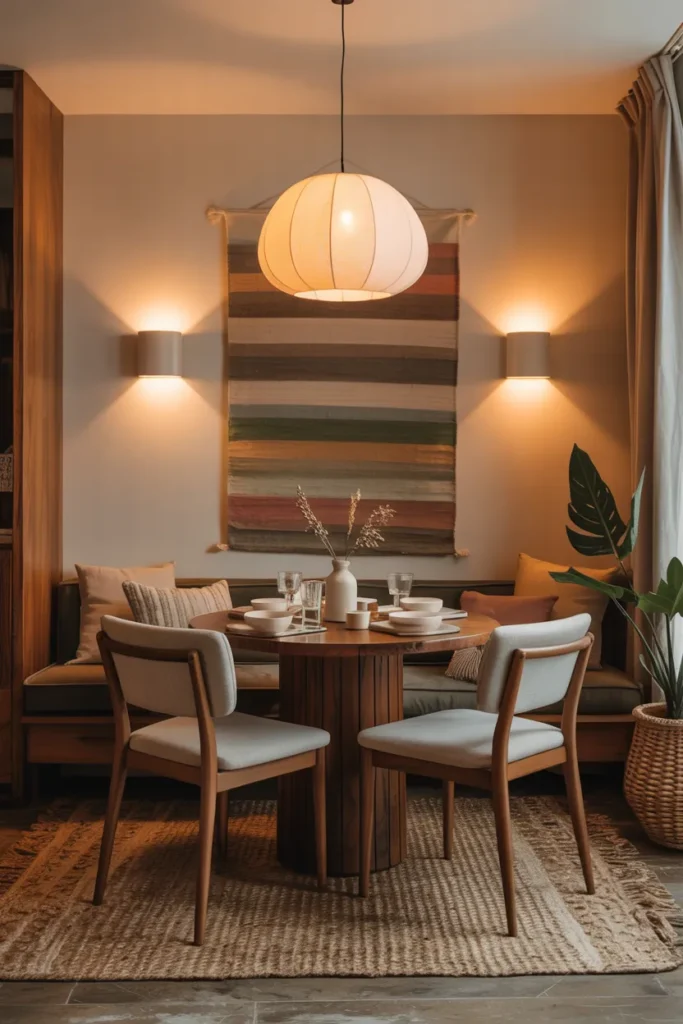Cozy Dining Area with Layered Lighting