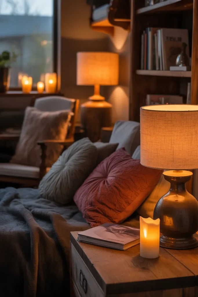 Cozy Evening She Shed Interior with Ambient Light