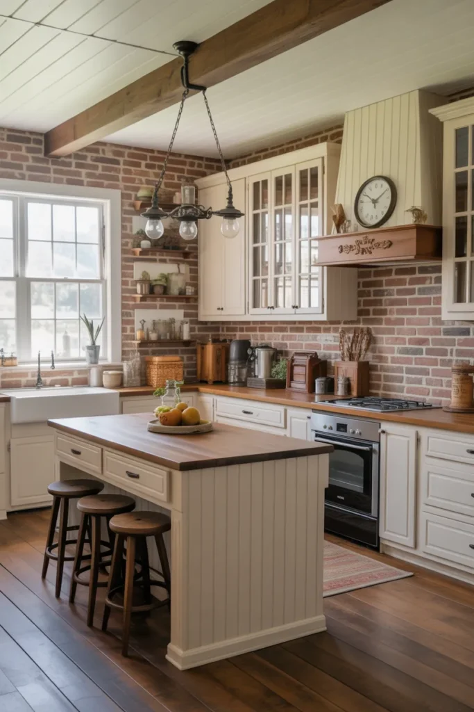 Cozy Farmhouse Kitchen with Brick Backsplash