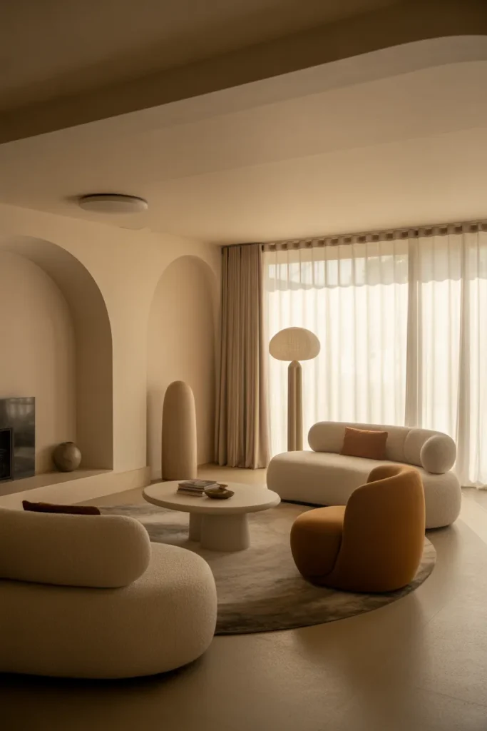 Cozy Living Room with Curved Furniture