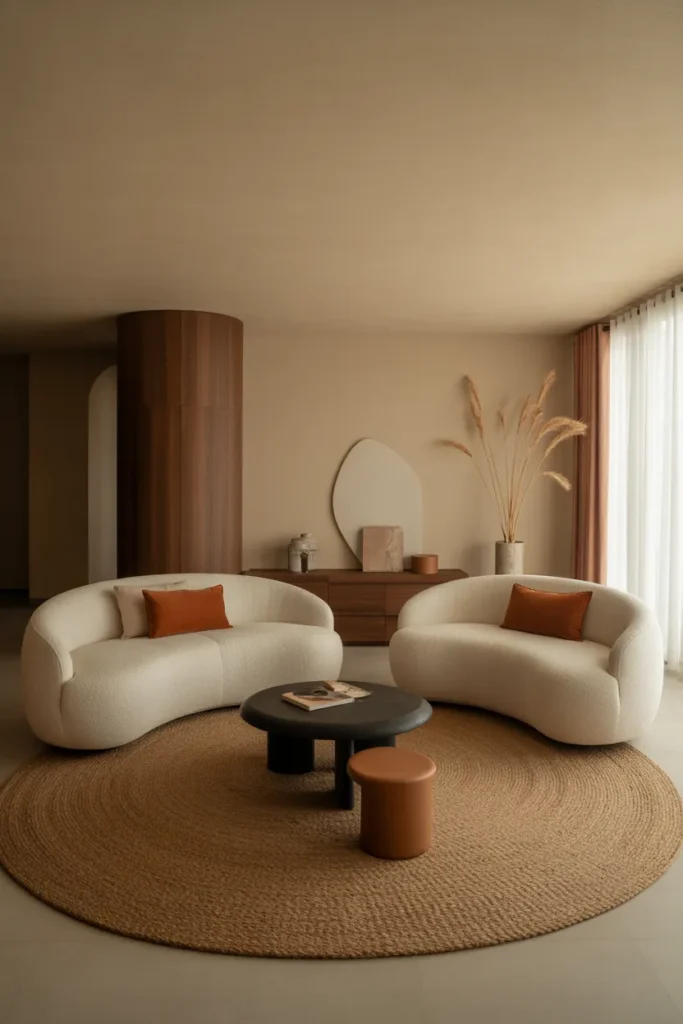 Cozy Living Room with Curved Furniture