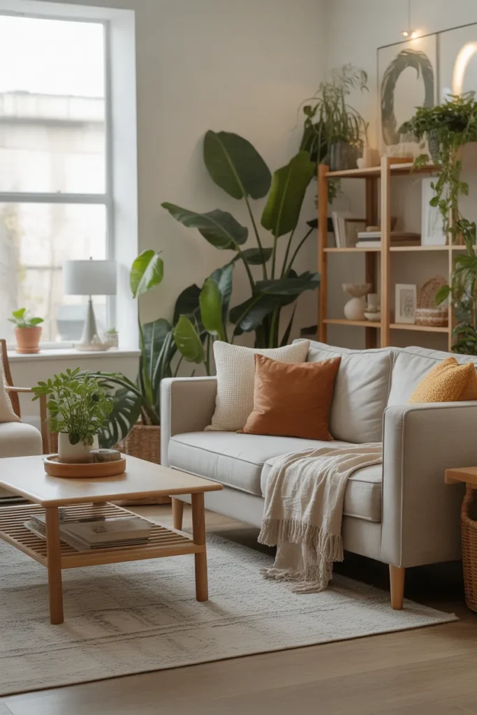 Cozy Living Room with Indoor Plants