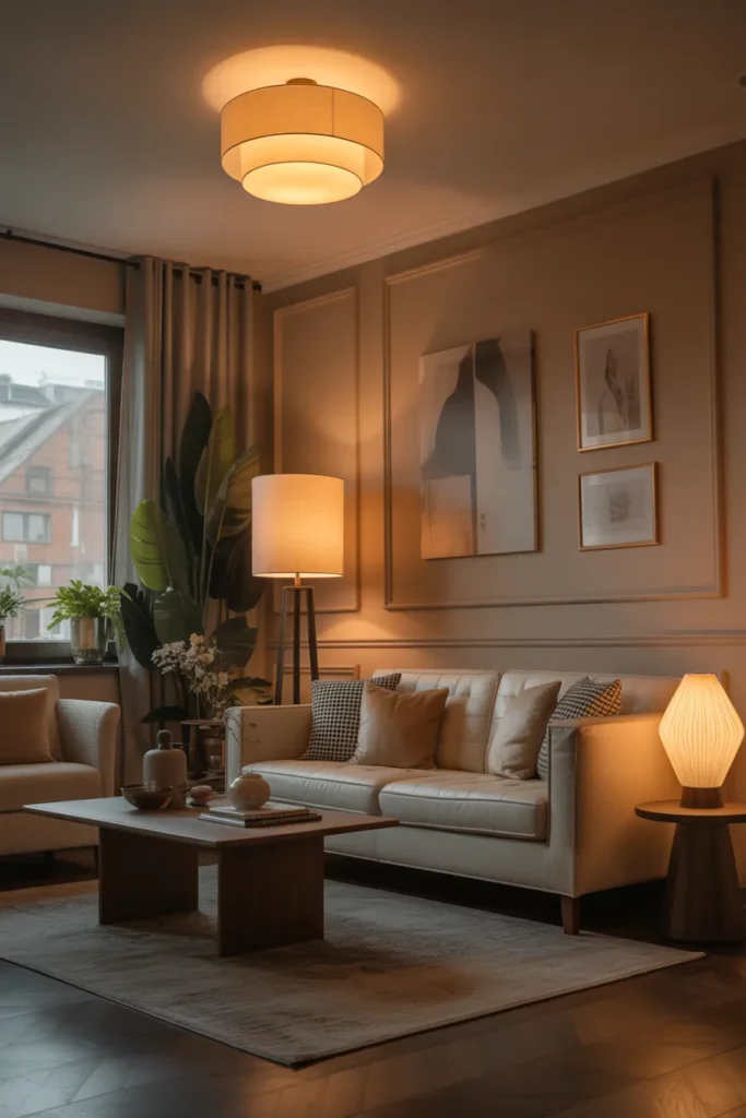 Cozy Living Room with Layered Lighting