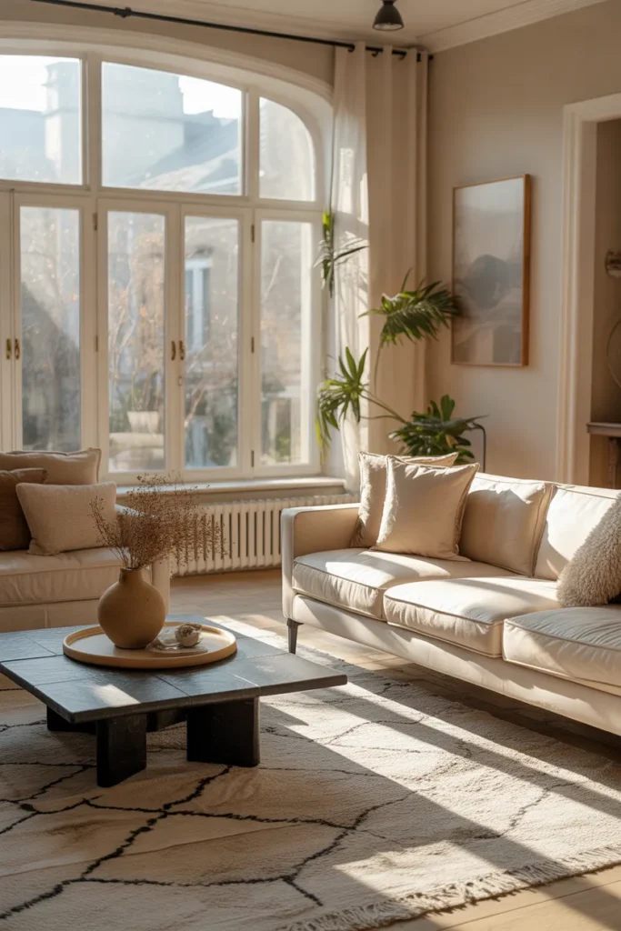 Cozy Living Room with Natural Light and Textures