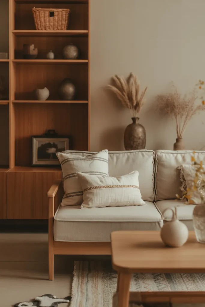 Cozy Living Room with Natural Wood Accents