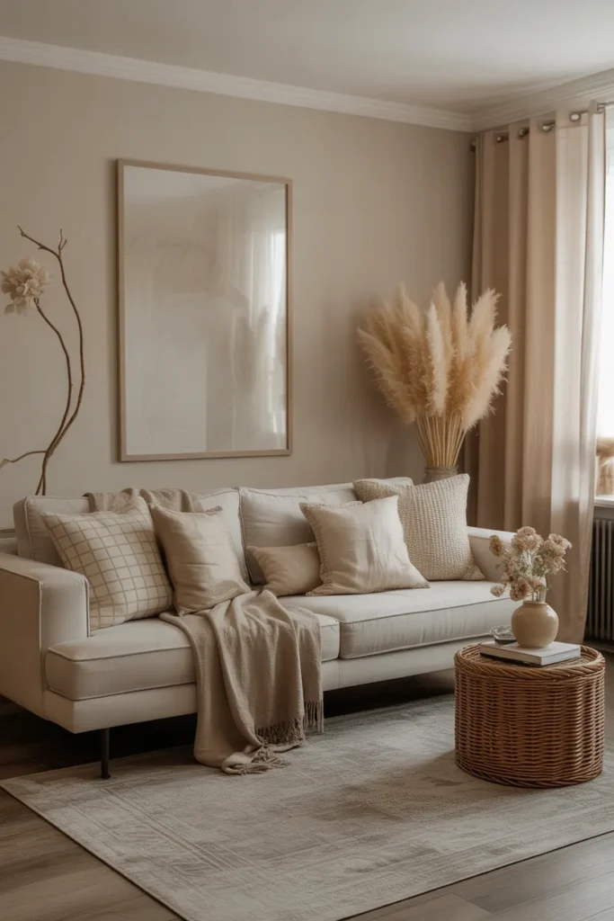 Cozy Living Room with Neutral Layers