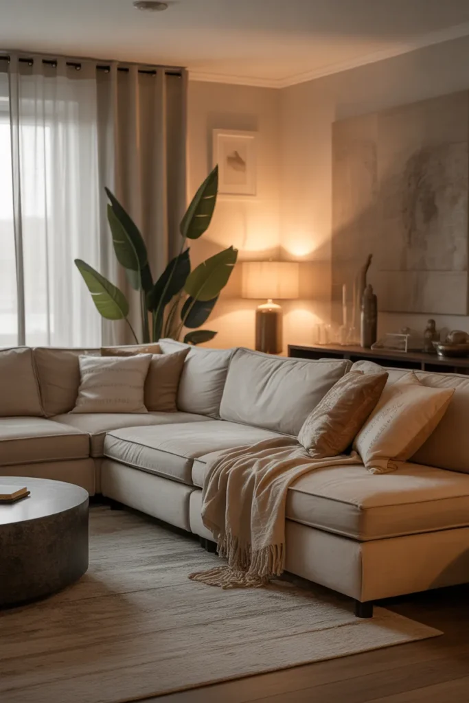 Cozy Living Room with Plush Corner Seating