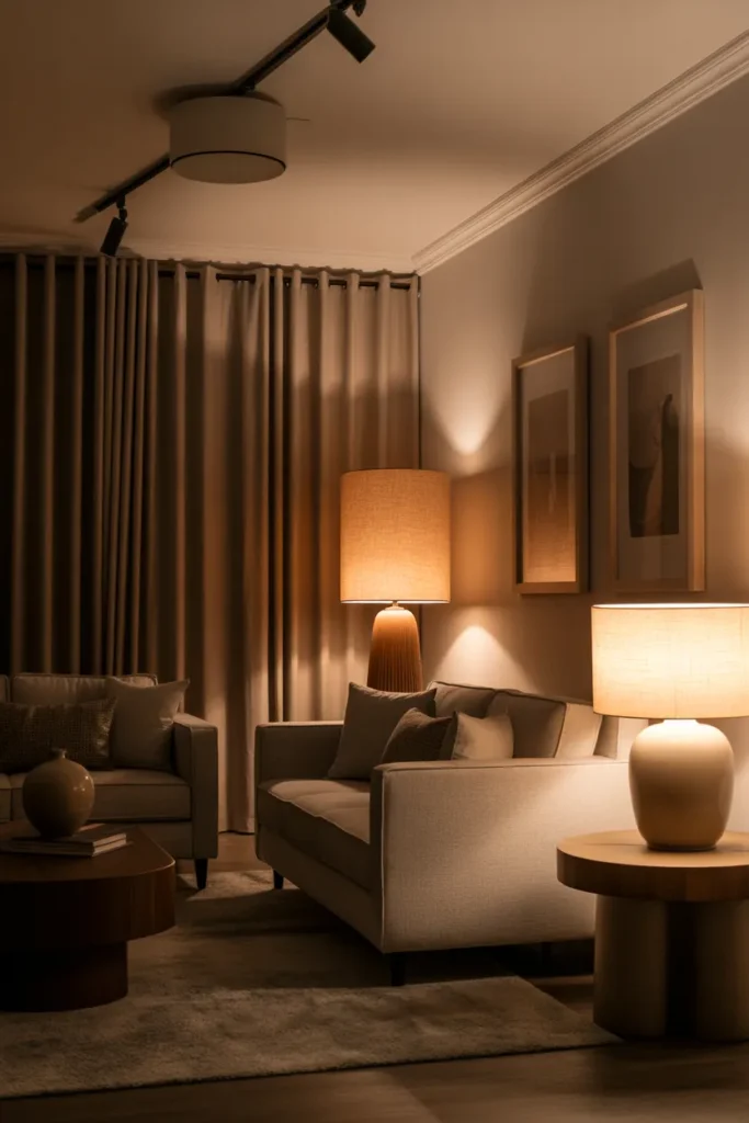 Cozy Living Room with Soft Lighting