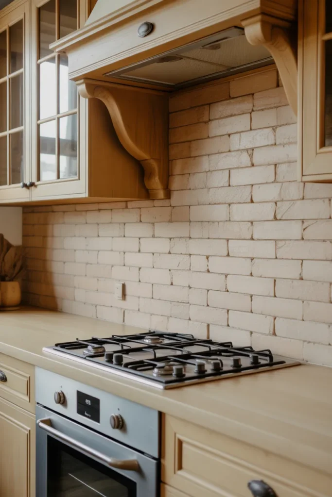Cream Stone Backsplash for Soft Rustic Kitchens