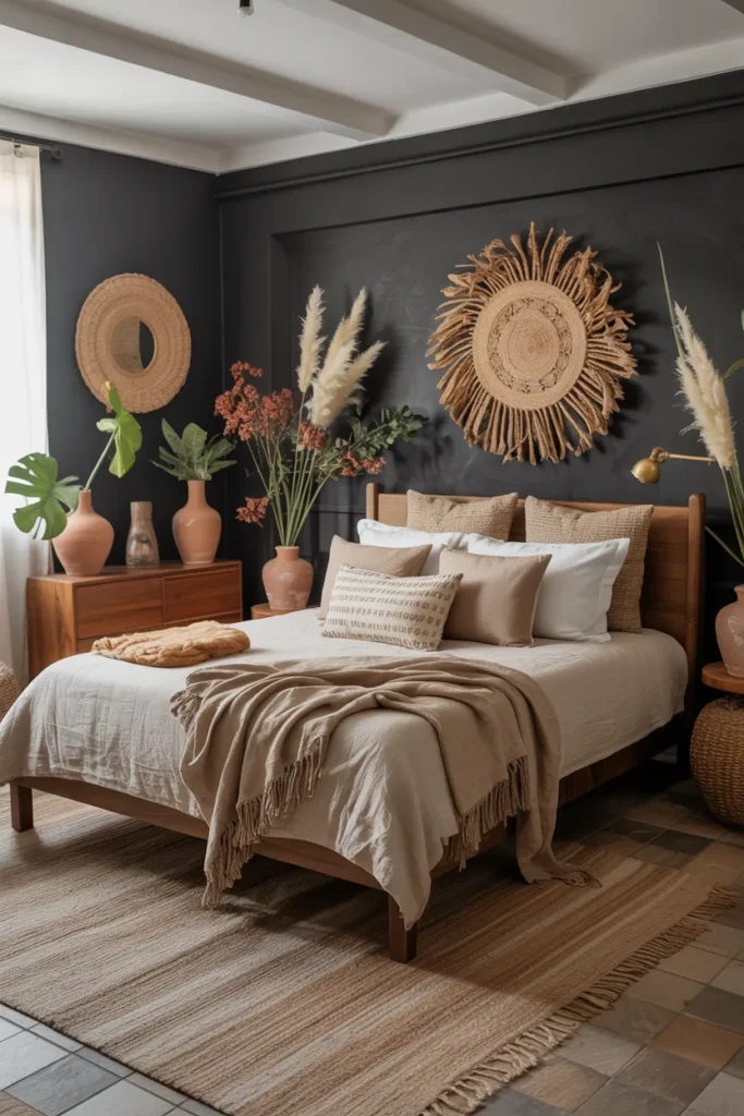 Dark Boho Bedroom with Earthy Accents
