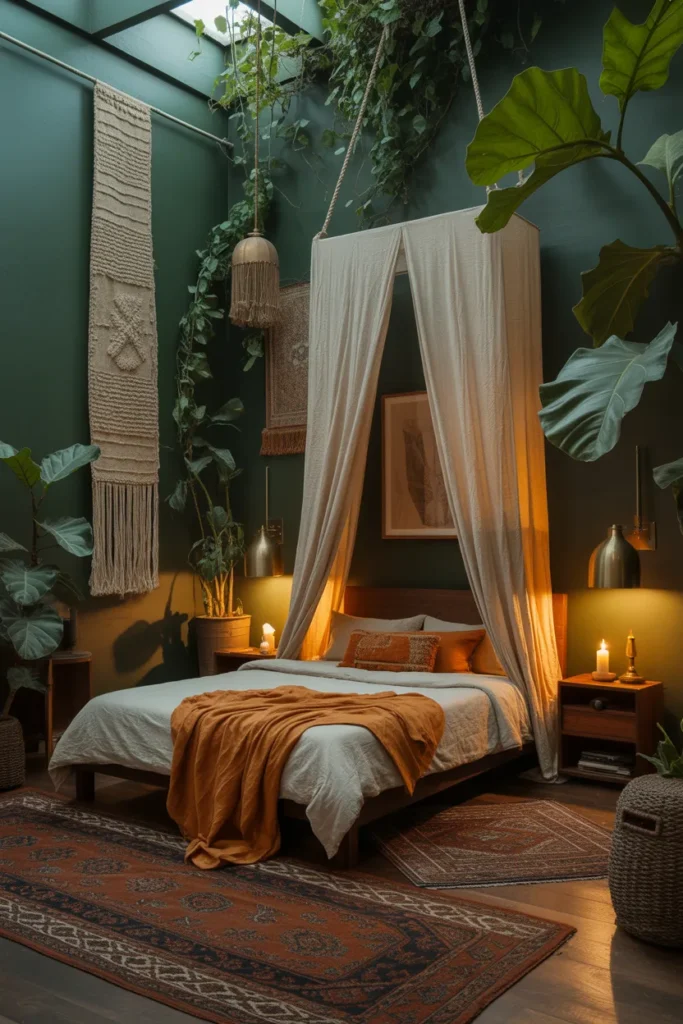 Dark Jungle Boho Bedroom with Moody Vibes