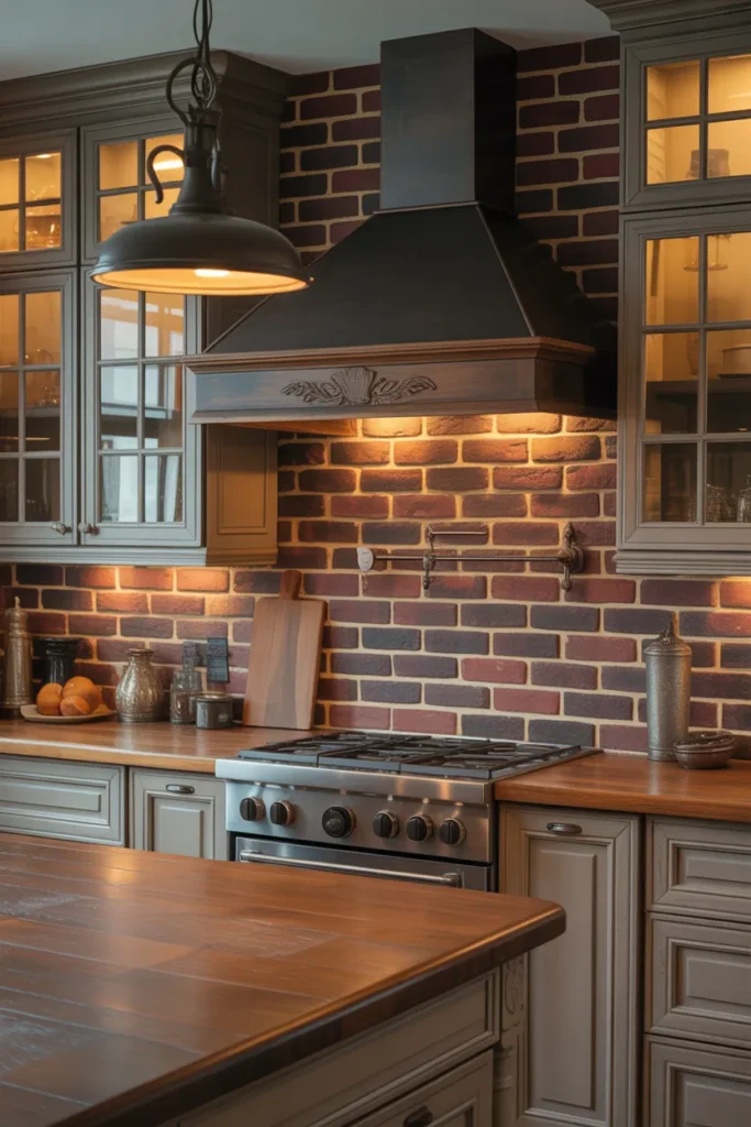 Dark Red Brick with Vintage Lighting
