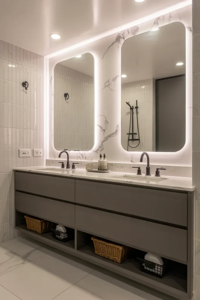 Double Vanity with Backlit Mirrors