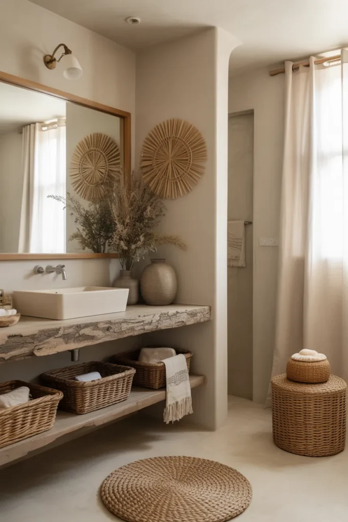 Earthy Boho Bathroom with Natural Textures