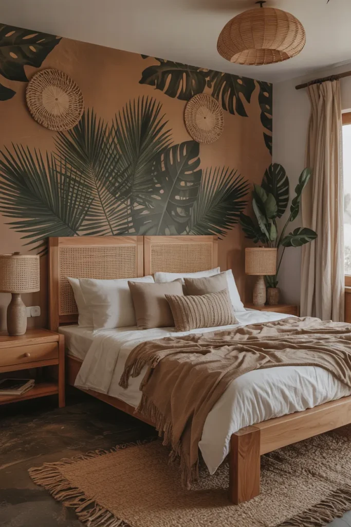 Earthy Jungle Boho Bedroom with Natural Wood