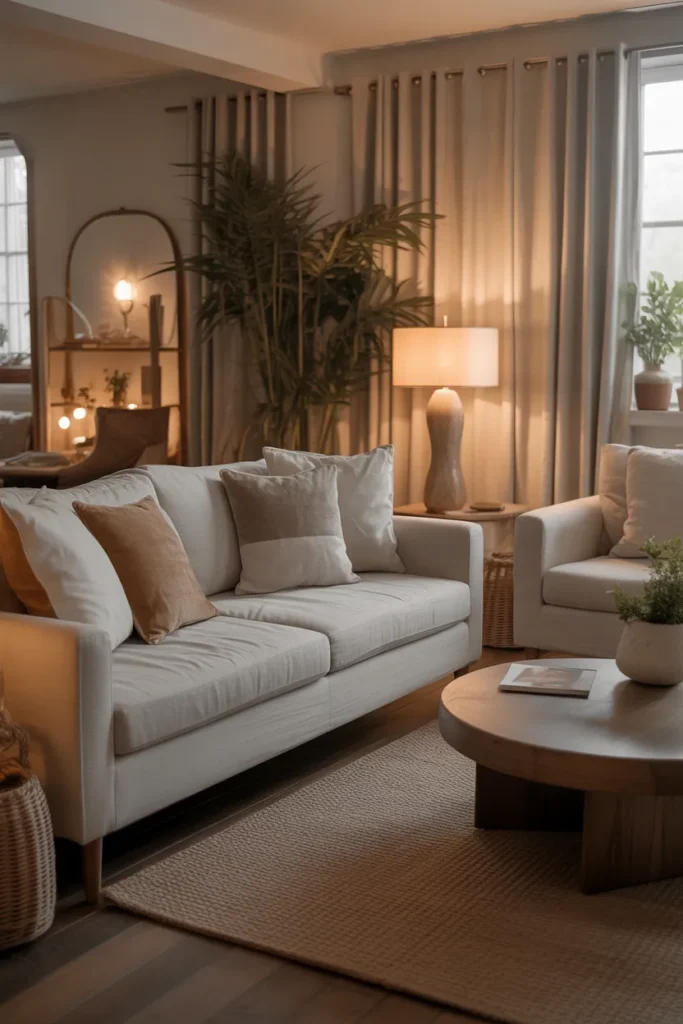 Earthy Living Room with Cozy Seating Focus