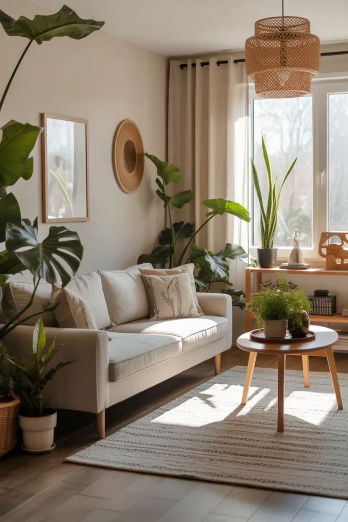 Earthy Living Room with Indoor Plants