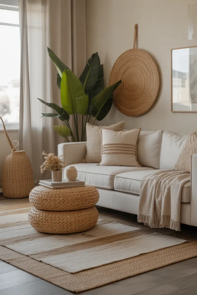 Earthy Living Room with Layered Natural Textures