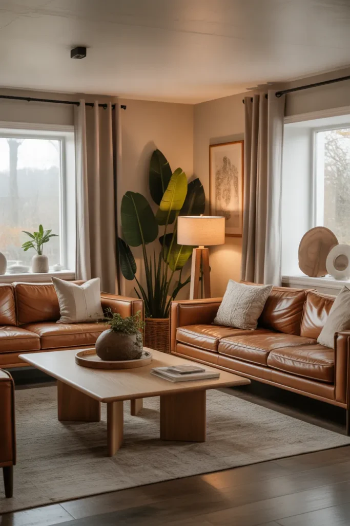Earthy Living Room with Leather Accents
