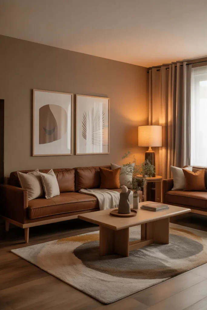 Earthy Living Room with Soft Brown Color Palette