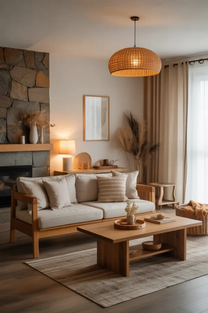Earthy Living Room with Stone and Natural Elements