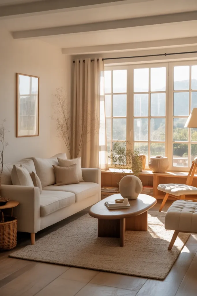 Earthy Living Room with Sunlit Neutral Palette