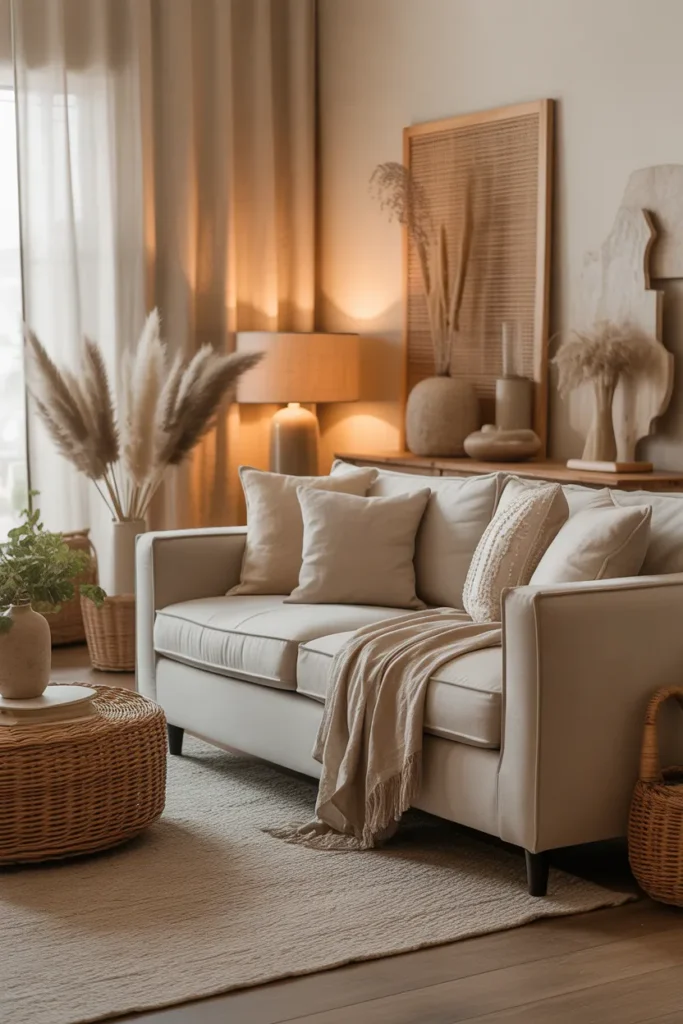 Earthy Living Room with Warm Beige Layers