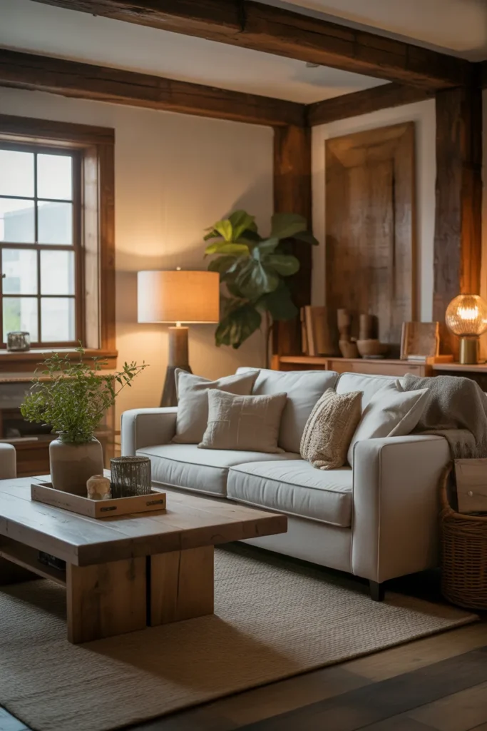 Earthy Living Room with Warm Rustic Details