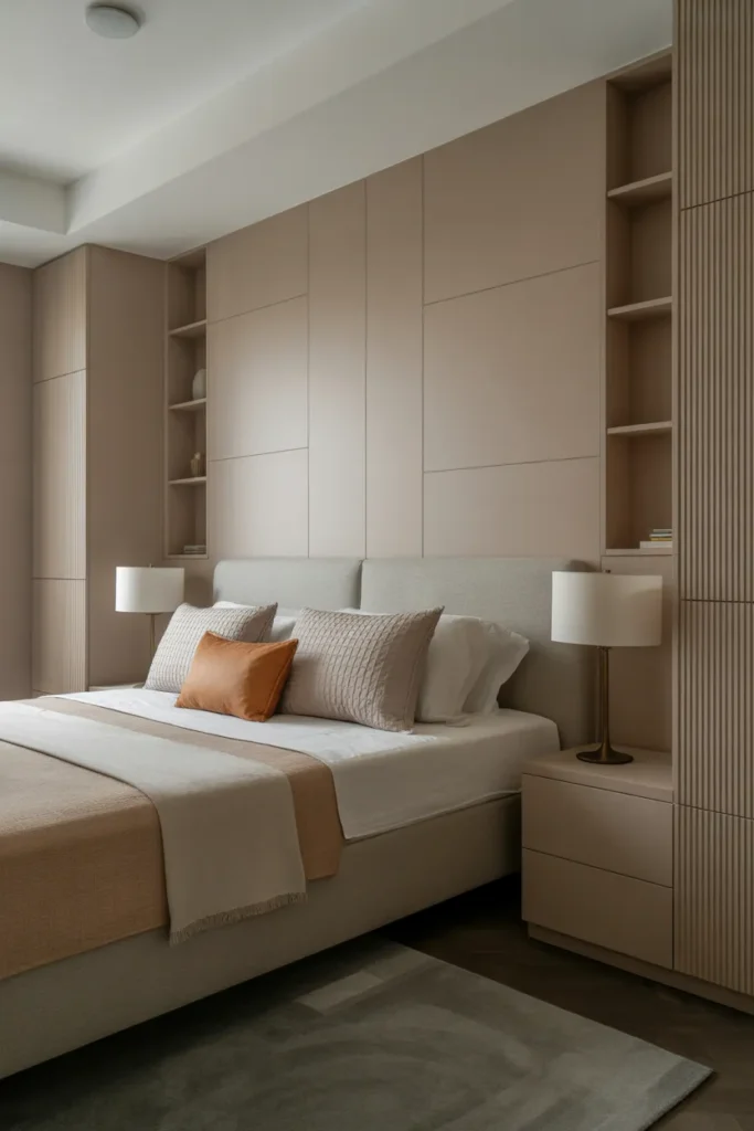 Elegant Bedroom with Built-In Headboard Design