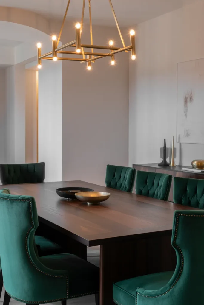 Elegant Dining Room with Velvet Chairs