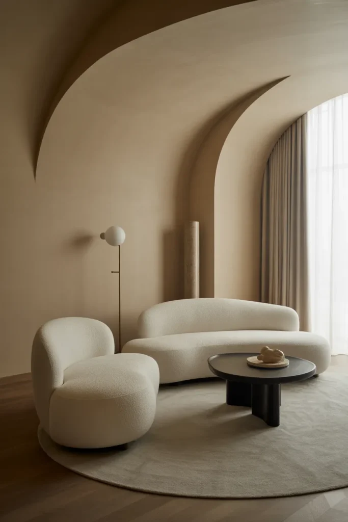 Elegant Living Room with Curved Furniture